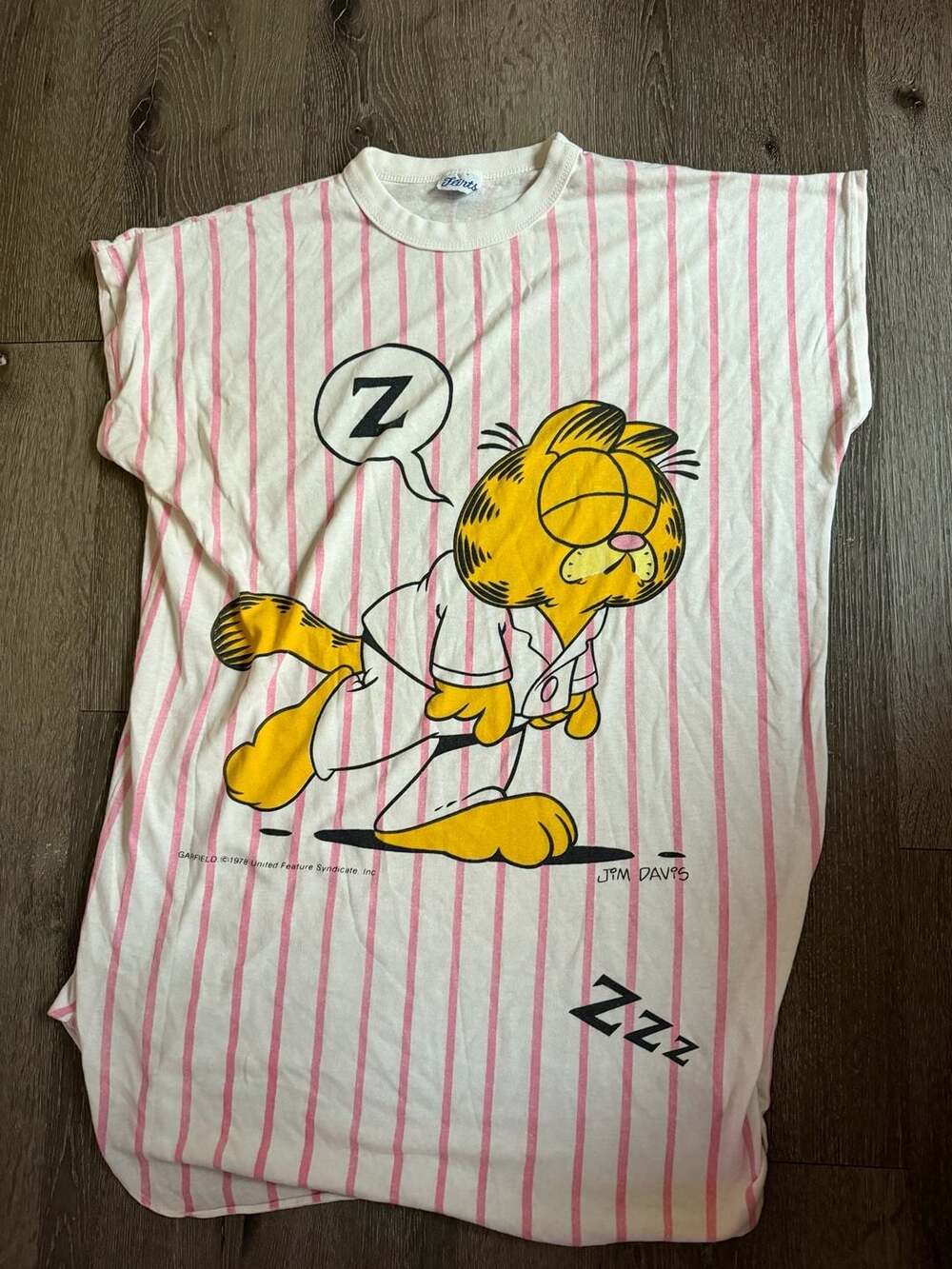 Flirts Garfield 1978 Nightshirt Striped Pink White Sleep Tee